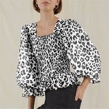 Parien Leopard Shirred Flounce Sleeve Blouse( CLEARANCE SALE)