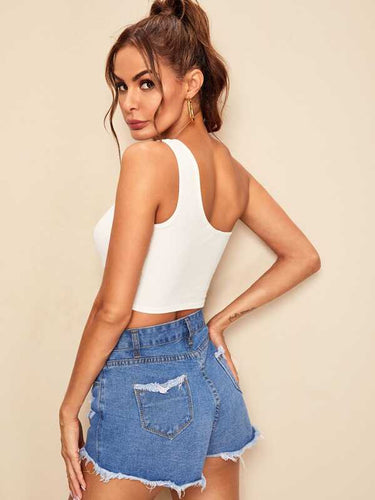 One Shoulder Rib-knit Crop Top(Clearance sale)