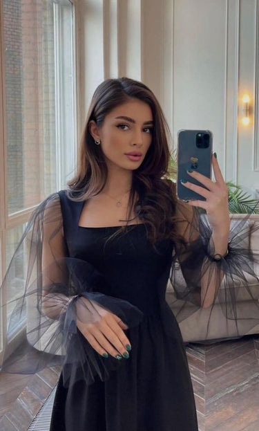 Mesh Flounce Sleeve A-line Premium Dress(CLEARANCE SALE)