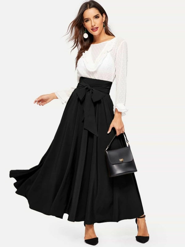Knot Front Zip Back Flare Skirt
