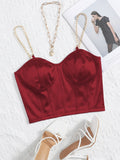 Chain Detail Silky Bustier Cami Crop Top( CLEARANCE SALE