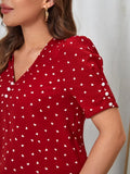 Heart Print Puff Sleeve Button Detail Blouse( Clearance sale