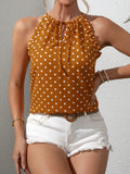 Polka Dot Print Keyhole Neckline Halter Top(Clearance Sale)