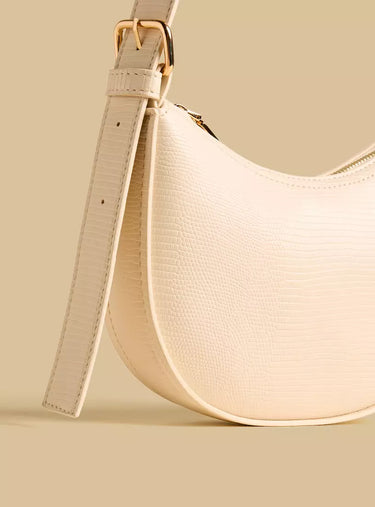 Off white Textured Shoulder Bag with Zip Closure
