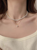 Titanium Steel Faux Pearl Clavicle Chain Necklace Jewelry