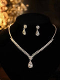 Cubic Zirconia Water-drop Pendant Necklace And Earrings Set