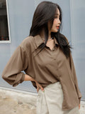 Solid Button Front Drop Shoulder Shirt