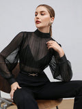 Parien Black Turtleneck Top With Pleats (No Bra Included)