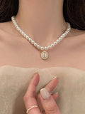 French Vintage Style Faux Pearl Pendant Necklace