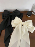 2pcs Oversized Black & White Satin Bow Hair Clips, Elegant & Retro Hair Accessories