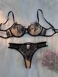 Embroidered Mesh & Rhinestone Bra & Panty Lingerie Set