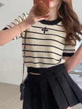 Short Sleeve Striped Colorblock Knitted Sweater