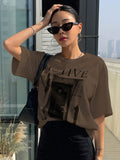 Loose Fit Short Sleeve T-Shirt With Letter Print Round Neckline