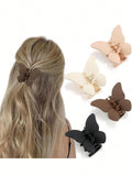 4pcs Black, White And Brown Butterfly Shaped Lightweight Plastic Hair Clips