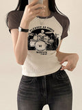 Letter & Cartoon Graphic Raglan Sleeve Tee