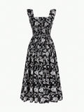 Floral print ruffle armhole shirred Dress( CLEARANCE SALE