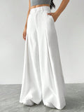 Casual Solid Color Wide Leg Pants With Stylish Design