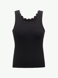 Shell Trim Crew Neck Sleeveless Casual Black Tank Crop Top