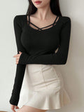 Crossed Strap Long Sleeve T-Shirt