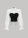 Patch Detail Long Sleeve Women's Shirt With Corset Waist