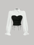 Patch Detail Long Sleeve Women's Shirt With Corset Waist