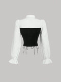 Patch Detail Long Sleeve Women's Shirt With Corset Waist