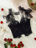 Floral Lace Tie Shoulder Underwire Corset
