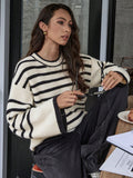 Crew Neck Long Sleeve Striped Sweater