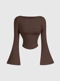 Boat Neck Flared Sleeve Waist Ruched Casual T-Shirt
