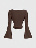 Boat Neck Flared Sleeve Waist Ruched Casual T-Shirt