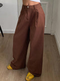 Solid Color Pocket Wide Leg Loose Casual Pants