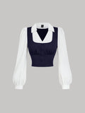 Navy blue Turndown Collar Long Sleeve  Shirt