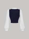 Navy blue Turndown Collar Long Sleeve  Shirt