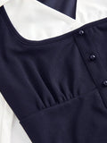 Navy blue Turndown Collar Long Sleeve  Shirt