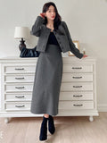 2pcs Parien Chic Wool Gray Blazer and Skirt Co-ord Set