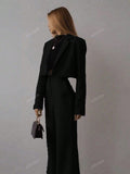 Parien Black Short Blazer And Long Pants 2-Piece Casual Outfit