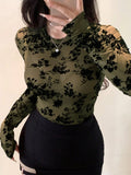 Rose Floral Sheer Long Sleeve Blouse