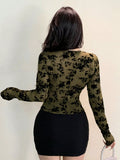 Rose Floral Sheer Long Sleeve Blouse