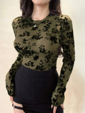 Rose Floral Sheer Long Sleeve Blouse