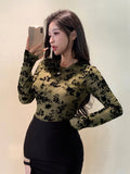 Rose Floral Sheer Long Sleeve Blouse