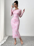 Tie-Dye Floral Print Bodycon Dress