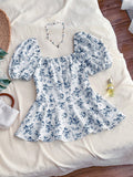 Front Tie Short Sleeve Allover Print Casual Top