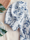Front Tie Short Sleeve Allover Print Casual Top