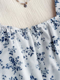 Front Tie Short Sleeve Allover Print Casual Top