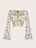 Floral Print Flare Sleeve Vintage T-Shirt