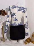 Square Neck Ruched Long Sleeve Slim Fit T-Shirt