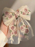 Embroidered Ribbon Bow Hair Clip