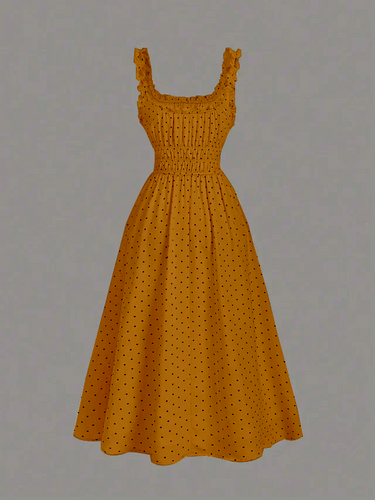 Polka Dot Pleated Elegant Waist Cinched Long Dress(CLEARANCE SALE)