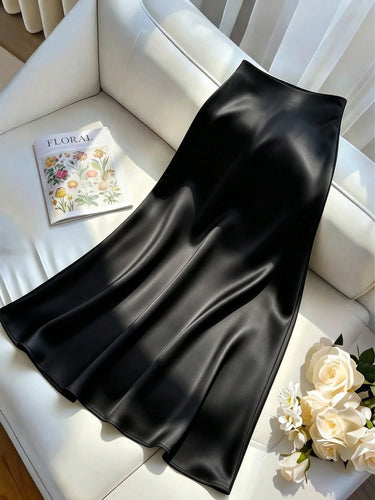 Black High Waist Solid A-line Skirt