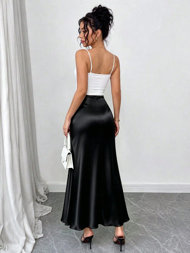 Black High Waist Solid A-line Skirt